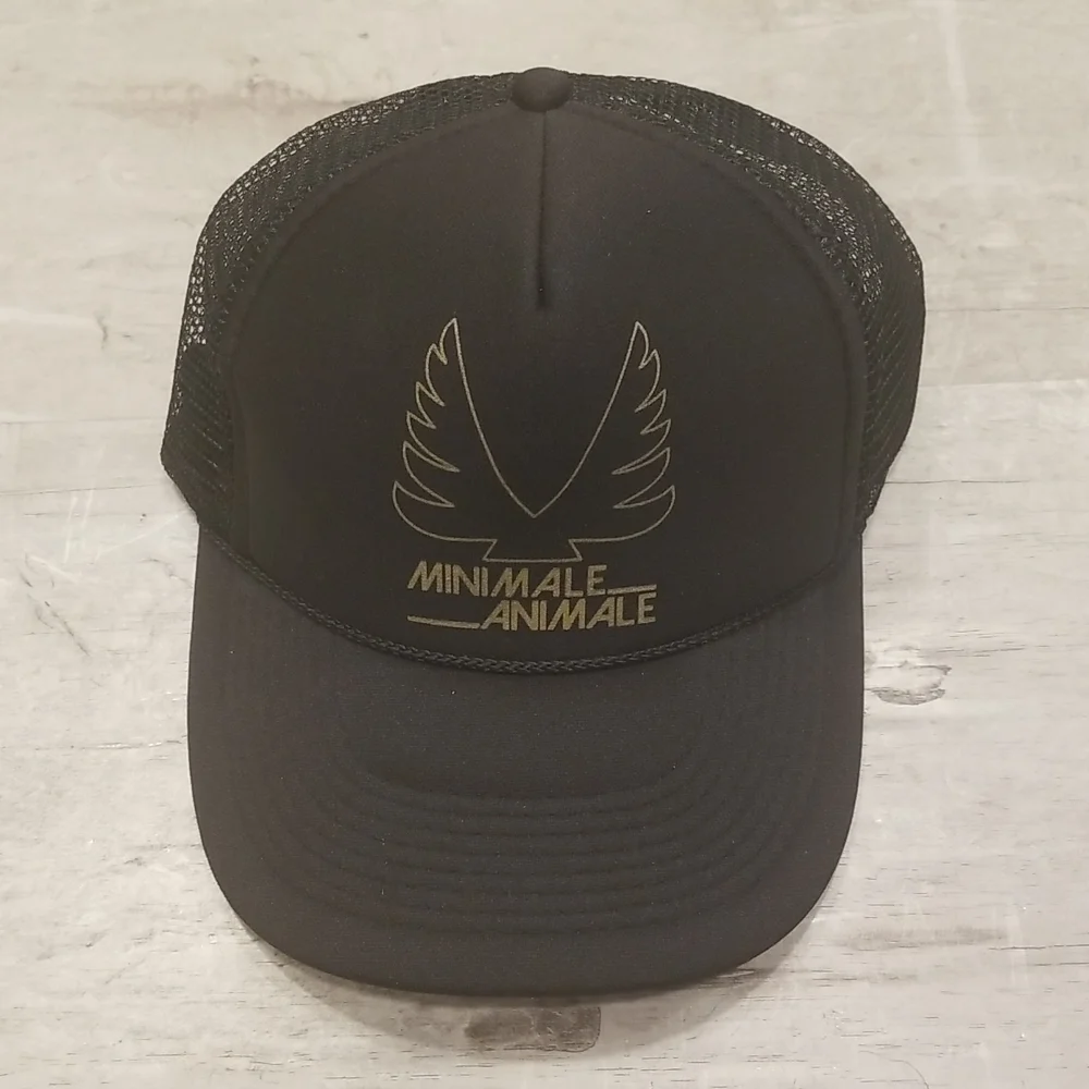 💕MINIMALE ANIMALE💕 The Firebird Mesh Trucker Hat Black/Gold One Size NWT